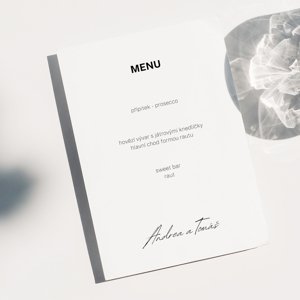 svatební menu No.1: formát svatebního menu 10x15cm, výběr papíru Warmtone, formát svatebního menu 10x15cm, výběr papíru Warmtone