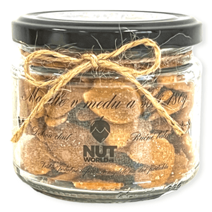 Ořechy DELUXE ve skle - více druhů 180g Co dáme?: Mandle v medu a soli