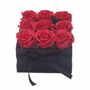 Dárkový Box z Mýdlový Květů - 9 Červených Růží - Čtverec