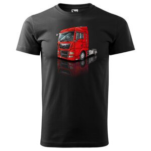 Pánské tričko Kamion – výběr barvy (Velikost: L, Barva trička: Černá, Barva kamionu: Červená)