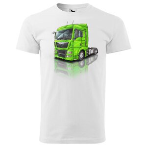 Pánské tričko Kamion – výběr barvy (Velikost: XS, Barva trička: Bílá, Barva kamionu: Zelená)