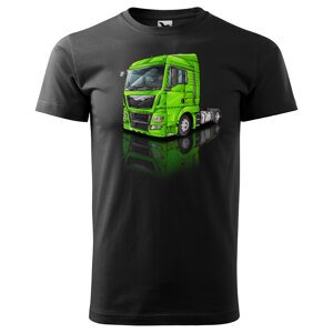 Pánské tričko Kamion – výběr barvy (Velikost: XL, Barva trička: Černá, Barva kamionu: Zelená)