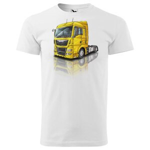 Pánské tričko Kamion – výběr barvy (Velikost: S, Barva trička: Bílá, Barva kamionu: Žlutá)
