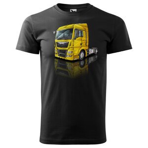 Pánské tričko Kamion – výběr barvy (Velikost: XS, Barva trička: Černá, Barva kamionu: Žlutá)