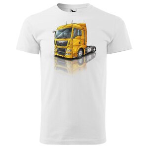 Pánské tričko Kamion – výběr barvy (Velikost: S, Barva trička: Bílá, Barva kamionu: Oranžová)