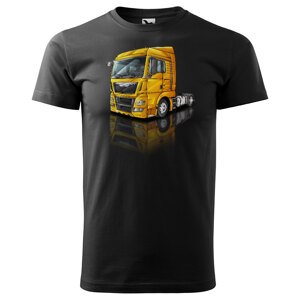 Pánské tričko Kamion – výběr barvy (Velikost: XS, Barva trička: Černá, Barva kamionu: Oranžová)